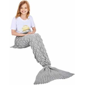 Wearable Mermaid Tail Blanket, All Seasons Warm Sofa Bed Blanket Quilt Living Room Kids Sleeping Bag, Fish Scales, 140 x 60cm - Gray Groofoo