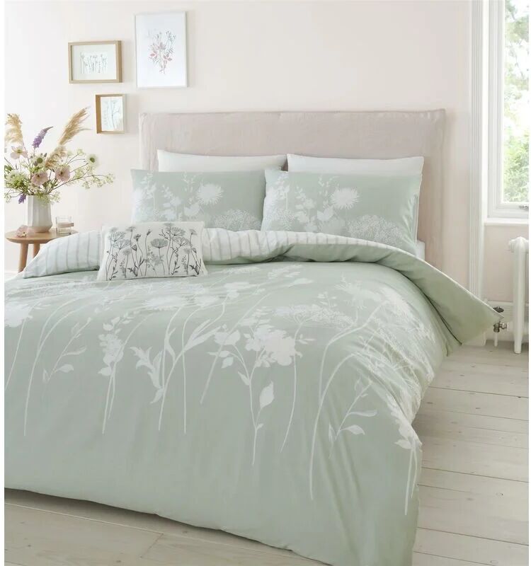 Catherine Lansfield - Meadowsweet Floral Duvet Cover Set Green Super King Bedding Set - Green