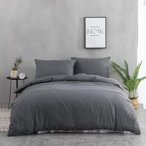 Memkey - 4-piece bedding set: duvet cover 220 x 240 + fitted sheet 180 x 200 x 30 cm with 2 pillowcases 48 x 74 cm, grey, for 2 people, microfiber