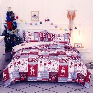 TINOR Christmas Patchwork Pattern Duvet Cover Sets 220x240 cm with 2 x Pillowcases 50x75 cm, Microfiber Bedding Set