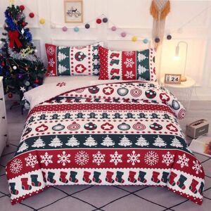 TINOR Christmas Patchwork Pattern Duvet Cover Sets 220x240 cm with 2 x Pillowcases 50x75 cm, Microfiber Bedding Set with Zipper Closure