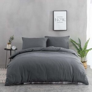 YMYNY Fliti 4-piece bedding set: duvet cover 220 x 240 + fitted sheet 180 x 200 x 30 cm with 2 pillowcases 48 x 74 cm, grey, for 2 people, microfiber