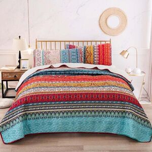 YMYNY Fliti Bohemian Quilted Bedspread for Double Bed, 3 Piece Patchwork Bedspread, Reversible Quilt, Soft Microfiber Bedding, 220 x 240 cm