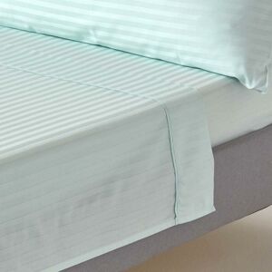 Homescapes - Blue Egyptian Cotton Satin Stripe Flat Sheet 330 Thread Count, Single - Blue