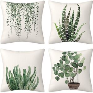 Csparkv - Outdoor Cushion Cover, 45x45cm, 4-Piece Set of Green Leaf Pattern Waterproof Pillowcase, Suitable for Yard Garden Living Room Bedroom