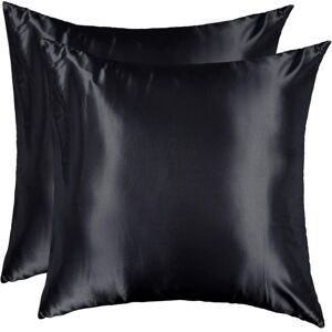 Satin Pillowcase 60x60 Set of 2 Smooth Elegant Square Pillow Cover Silky Comfort Skin Fresh Summer Zipper Home Hotel, Black Ikodm