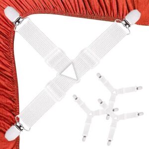 MCBOSON Bed Sheet Straps 4 Pieces Fitted Sheet Fastener Triangle Mattress Clip Elastic Adjustable Sheet Holder Suspenders Strap for Mattress White MCBOSON Bed Sheet Straps 4 Pieces Fitted Sheet Fastener Triangle Mattress Clip Elastic Adjustable Sheet Holder Suspenders Strap for Mattress White