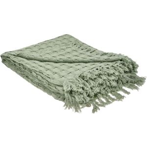 BELIANI Bedspread Green Cotton Fabric 200 x 220 cm with Tassels Decorative Throw Blanket Bedding Classic Design Bedroom BERE BELIANI Bedspread Green Cotton Fabric 200 x 220 cm with Tassels Decorative Throw Blanket Bedding Classic Design Bedroom BERE