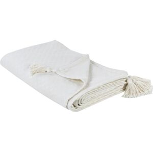 Beliani Bedspread Off-White Cotton 150 x 200 cm with Tassels - Bedspread Beliani Bedspread Off-White Cotton 150 x 200 cm with Tassels - Bedspread