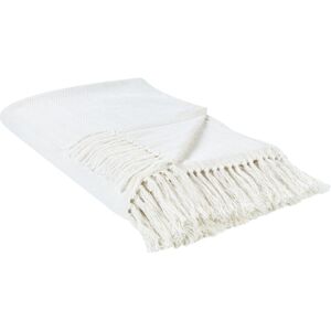 Beliani White Cotton Blanket - Bed Throw with Chevron Pattern & Fringes Beliani White Cotton Blanket - Bed Throw with Chevron Pattern & Fringes