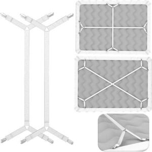 MCBOSON Cross-over bed sheet straps - white, 8-clip fasteners, for securing sheets (fitted or flat) - elastic clips, buckles, fasteners, straps, ties MCBOSON Cross-over bed sheet straps - white, 8-clip fasteners, for securing sheets (fitted or flat) - elastic clips, buckles, fasteners, straps, ties