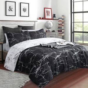TINOR Duvet Cover 200x200cm + 2 x Pillowcases 50x75cm - Black and White Marble Reversible Bedding Set for 2 Adults TINOR Duvet Cover 200x200cm + 2 x Pillowcases 50x75cm - Black and White Marble Reversible Bedding Set for 2 Adults