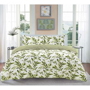 HOMESPACE DIRECT Ellie Green Watercolour Leaves Duvet Cover Set Striped Reverse Fully Reversible Bedding - Super King HOMESPACE DIRECT Ellie Green Watercolour Leaves Duvet Cover Set Striped Reverse Fully Reversible Bedding - Super King