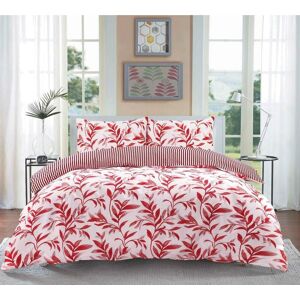 Homespace Direct - Ellie Red Watercolour Leaves Duvet Cover Set Striped Reverse Fully Reversible Bedding - Super King Homespace Direct - Ellie Red Watercolour Leaves Duvet Cover Set Striped Reverse Fully Reversible Bedding - Super King