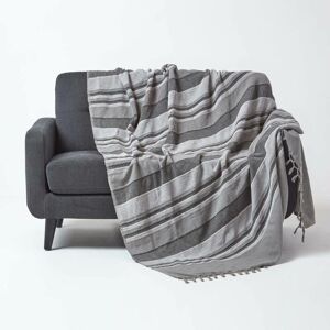 Homescapes - Cotton Morocco Striped Grey Throw, 225 x 255 cm Homescapes - Cotton Morocco Striped Grey Throw, 225 x 255 cm