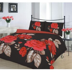Homespace Direct - Isabella Black Red Duvet Cover Set Floral Themed Super King Bedding Set - Red Homespace Direct - Isabella Black Red Duvet Cover Set Floral Themed Super King Bedding Set - Red