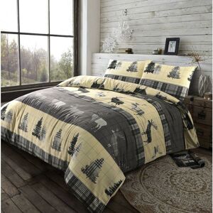 Kampala Hill - Flannelette Tartan Stag Brushed Cotton Duvet Cover Set Bedding Set Grey Single Kampala Hill - Flannelette Tartan Stag Brushed Cotton Duvet Cover Set Bedding Set Grey Single