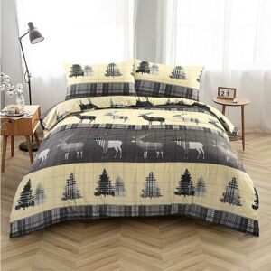 Kampala Hill Flannelette Tartan Stag Brushed Cotton Duvet Cover Set Bedding Set Grey Super King Kampala Hill Flannelette Tartan Stag Brushed Cotton Duvet Cover Set Bedding Set Grey Super King