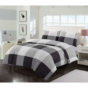 Homespace Direct - Monochrome Check Super King Bedding Duvet Cover Set Modern Style Polycotton Homespace Direct - Monochrome Check Super King Bedding Duvet Cover Set Modern Style Polycotton