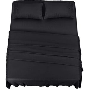 MEMKEY Polyester Microfiber Bedding Set (4-Piece, Black) - 1 Fitted Sheet 150 x 200 cm, 1 Flat Sheet 266 x 259 cm and 2 Pillowcases 50 x 75 cm MEMKEY Polyester Microfiber Bedding Set (4-Piece, Black) - 1 Fitted Sheet 150 x 200 cm, 1 Flat Sheet 266 x 259 cm and 2 Pillowcases 50 x 75 cm