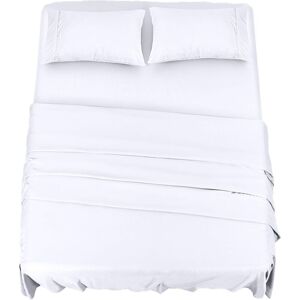 WOIYIC Polyester Microfiber Bedding Set (4 Pieces, White) - 1 Fitted Sheet 150x200cm, 1 Flat Sheet 266x259cm and 2 Pillowcases 50x75cm WOIYIC Polyester Microfiber Bedding Set (4 Pieces, White) - 1 Fitted Sheet 150x200cm, 1 Flat Sheet 266x259cm and 2 Pillowcases 50x75cm
