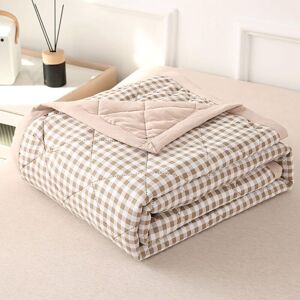TORMATOR Quilted Bedspread, Check Bed Cover, All Season Bed Throw, Reversible Quilt, Soft Duvet Bedding Set (Khaki, 180x200cm) TORMATOR Quilted Bedspread, Check Bed Cover, All Season Bed Throw, Reversible Quilt, Soft Duvet Bedding Set (Khaki, 180x200cm)
