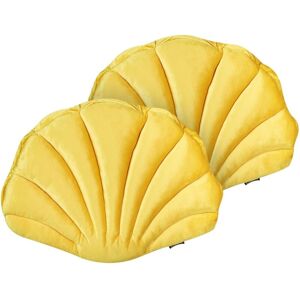 Beliani - Set of 2 Velvet Scatter Cushions Seashell Throw Pillow Scallop Shape Solid Pattern Yellow Consolida Beliani - Set of 2 Velvet Scatter Cushions Seashell Throw Pillow Scallop Shape Solid Pattern Yellow Consolida