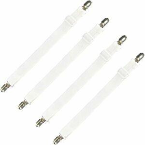 LUNE Set of 4 bedding accessories adjustable sheet tensioner elastic strap fixing, for bed sheet, sofa, ironing cover - 30cm to 120cm, white LUNE Set of 4 bedding accessories adjustable sheet tensioner elastic strap fixing, for bed sheet, sofa, ironing cover - 30cm to 120cm, white