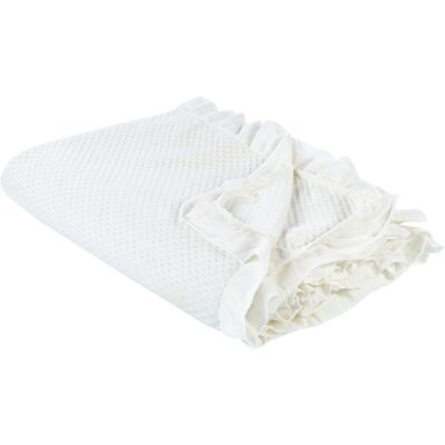 Beliani Bedspread White Cotton 220 x 200 cm with Frill - Bedspread Beliani Bedspread White Cotton 220 x 200 cm with Frill - Bedspread
