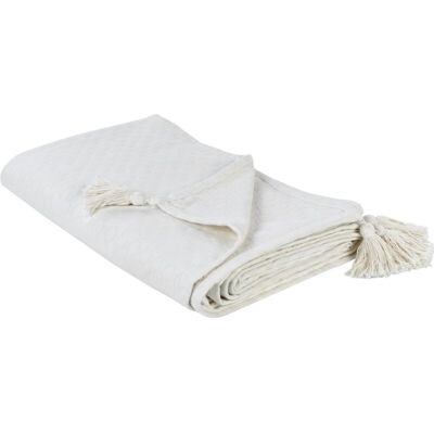 Beliani Bedspread - Cotton Off-White Decor Tassels Bedding Bedroom Beliani Bedspread - Cotton Off-White Decor Tassels Bedding Bedroom