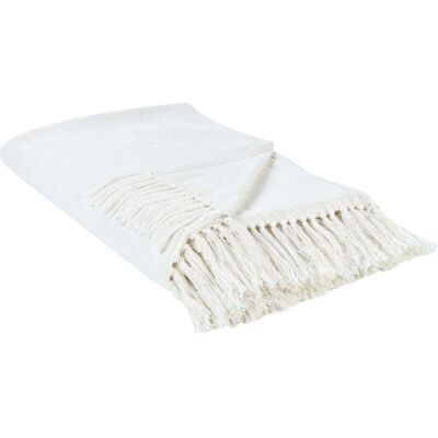 Beliani White Cotton Blanket - Bed Throw with Chevron Pattern & Fringes Beliani White Cotton Blanket - Bed Throw with Chevron Pattern & Fringes