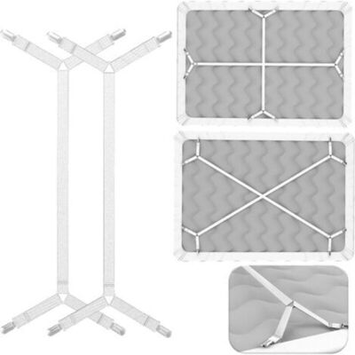 MCBOSON Cross-over bed sheet straps - white, 8-clip fasteners, for securing sheets (fitted or flat) - elastic clips, buckles, fasteners, straps, ties MCBOSON Cross-over bed sheet straps - white, 8-clip fasteners, for securing sheets (fitted or flat) - elastic clips, buckles, fasteners, straps, ties