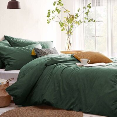 Hoopzi - Duvet Cover 220x240 cm Dark Green Solid Color - Double Bed Set with Zipper - Microfiber Duvet Cover with 2 Pillowcases 65x65 cm Hoopzi - Duvet Cover 220x240 cm Dark Green Solid Color - Double Bed Set with Zipper - Microfiber Duvet Cover with 2 Pillowcases 65x65 cm