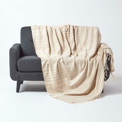 Homescapes - Bed Sofa Throw Cotton Chenille Tie Dye Beige, 150 x 200 cm Homescapes - Bed Sofa Throw Cotton Chenille Tie Dye Beige, 150 x 200 cm