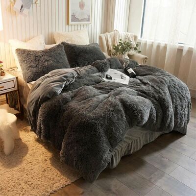 Ezysleep Grey Faux Fur Duvet Cover Set Ezysleep Grey Faux Fur Duvet Cover Set