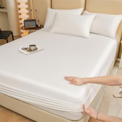 IKODM Mattress Protector 200 x 180 cm, Queen Fitted Sheet for Double Bed, Cotton Fabric, 30 cm Deep Pocket Fitted Sheet, Non-Slip Design (White, Sheet Only) IKODM Mattress Protector 200 x 180 cm, Queen Fitted Sheet for Double Bed, Cotton Fabric, 30 cm Deep Pocket Fitted Sheet, Non-Slip Design (White, Sheet Only)