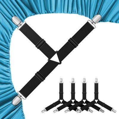 OEM Set Of 4 Corner Bed Sheet Clips + Black Mattress Clips + Adjustable Straps To Hold Bedspread And Fitted Sheet OEM Set Of 4 Corner Bed Sheet Clips + Black Mattress Clips + Adjustable Straps To Hold Bedspread And Fitted Sheet