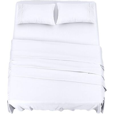 WOIYIC Polyester Microfiber Bedding Set (4 Pieces, White) - 1 Fitted Sheet 150x200cm, 1 Flat Sheet 266x259cm and 2 Pillowcases 50x75cm WOIYIC Polyester Microfiber Bedding Set (4 Pieces, White) - 1 Fitted Sheet 150x200cm, 1 Flat Sheet 266x259cm and 2 Pillowcases 50x75cm