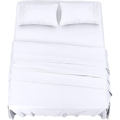 SNQ Polyester Microfiber Bedding Set (4 pieces, White) - 1 Fitted Sheet 150x200cm, 1 Flat Sheet 266x259cm and 2 Pillowcases 50x75cm SNQ Polyester Microfiber Bedding Set (4 pieces, White) - 1 Fitted Sheet 150x200cm, 1 Flat Sheet 266x259cm and 2 Pillowcases 50x75cm