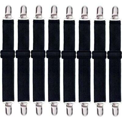 Set of 8 bed sheet straps, adjustable fitted sheet strap clips, heavy-duty bed sheet clip holder for bed sheets, mattress covers, sofa. Set of 8 bed sheet straps, adjustable fitted sheet strap clips, heavy-duty bed sheet clip holder for bed sheets, mattress covers, sofa.