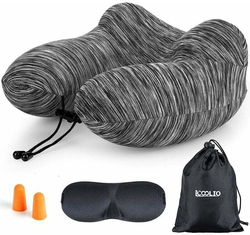 Shining House - AlwaysH Inflatable Travel Pillow for Car, Train and Airplane, Neck Cushion, with Sleep Mask, Earplugs and Lightweight Carry Bag with