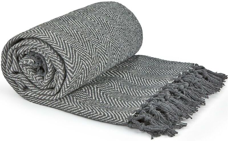 EMMA BARCLAY Herringbone Throw 50x60" Silver Recycled Cotton Blanket Throwover