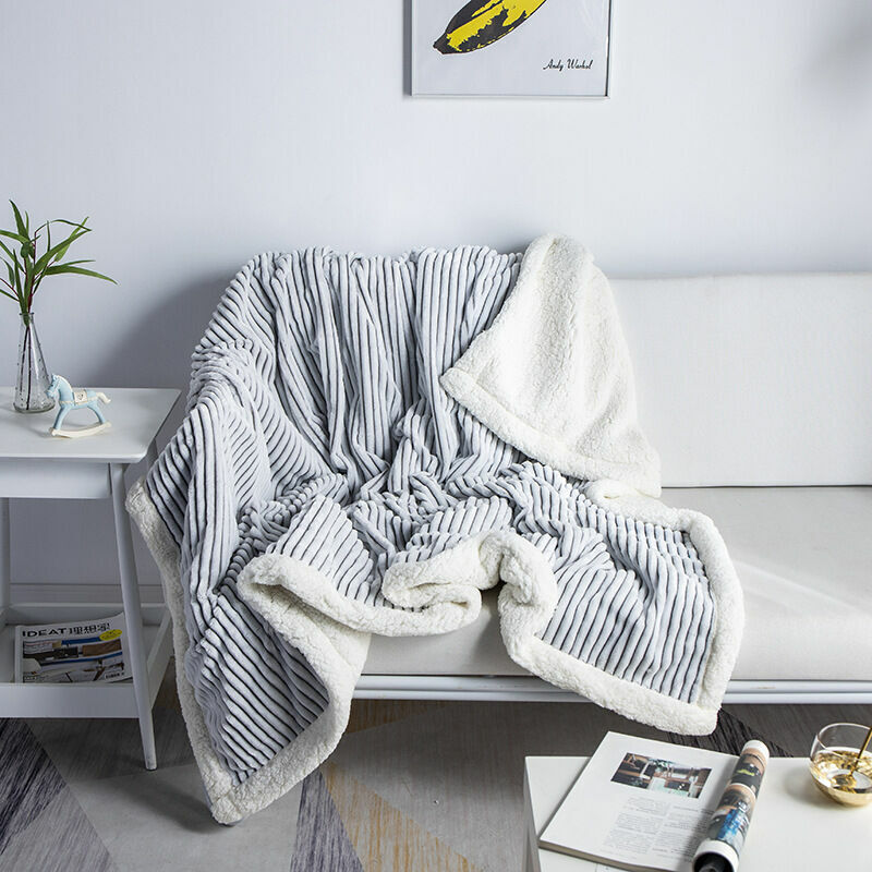 Dewdat - Sherpa Fleece Blanket, Gray and White - Soft, Plush, Fluffy, Fuzzy, Warm, Cozy