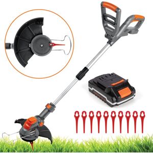 20V Li-ion Cordless Strimmer & 10 Spare Blades 1 Hour Quick Charge - Orange & Grey - Terratek