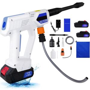 BRIEFNESS 21V Cordless Power Washer Gun with 2 Batteries 1.5Ah, Portable High Pressure Washer Cleaner Gun Cordless Jet Washer with 2 Nozzles and 5M/25CM Hose