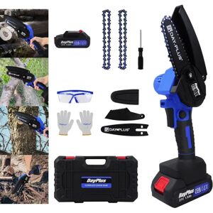 Day Plus - 4 Inch Brushless Cordless Chainsaw with 2 x 1500mAh Li-ion Battery and Charger, Portable Electric Chainsaw Hand Chainsaw 2200 spm