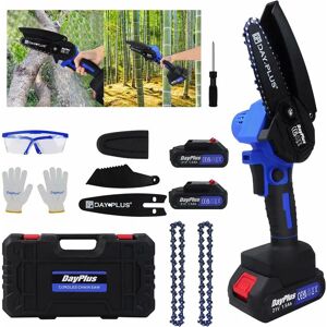 Day Plus - Brushless Electric Chainsaw Saw Cutter Tree Wood Branches Power Equipment 600W + 2PCS 1500mAh Li-ion Battery