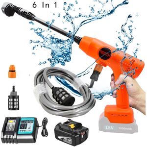 Teetok - Cordless Battery pressure washers,Brushless,6 in 1 ,High Car Jet Wash Cleaner Water Gun+fittings+5500mAh Battery+Charger DC18RC,Compatible