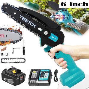 Teetok - Cordless Chainsaw,Battery Chainsaw, 6' Cordless Electric Chainsaw, Portable Mini Woodworking Saw + 5.5AH Battery + DC18RC Charger,Compatible