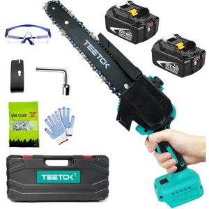 Teetok - Cordless Chainsaw,Battery Chainsaw, 8' Cordless Electric Chainsaw Mini Portable Wood Cutter, Powerful Chain saw + 2 x 5500mAh(Without